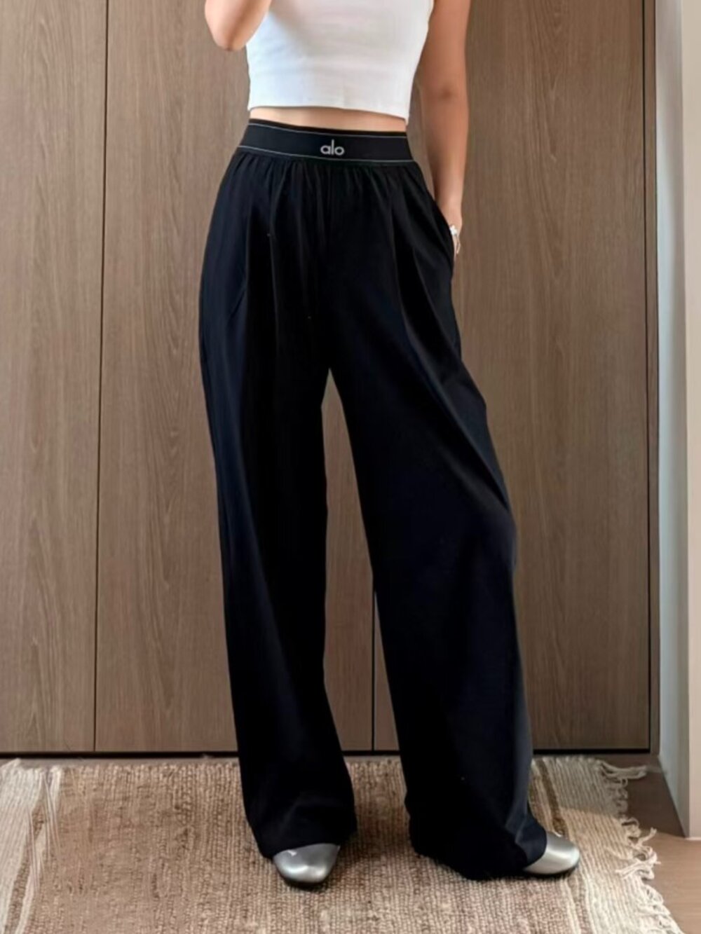 🖼ALO Yoga Suit Up Trouser💗Black Versatile Wide Leg Pants(Regular)